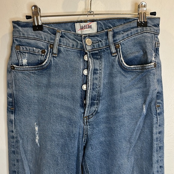 AGOLDE NICO HIGH RISE BUTTON FLY DISTRESSED JEANS SIZE26 stretch - Picture 4 of 9